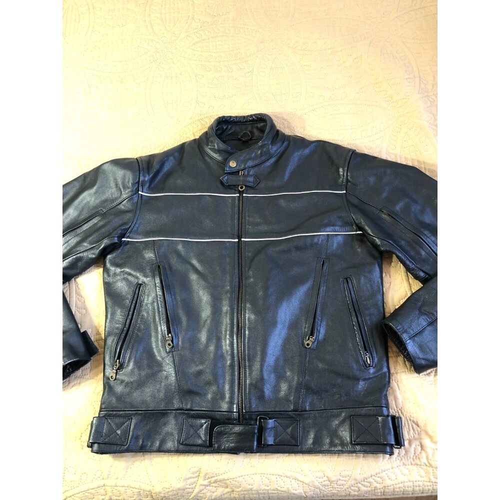 Xelement Leather Motorcycle Jacket Men's Large Black Cruiser Riding Biker Coat
